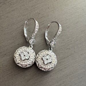 Nadri Silver Crystal Floral Earrings